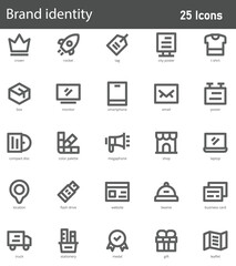Brand Identity Line Icons Set. Collection of 30 outline icons representing branding, logo design, and corporate identity. vector illustration.