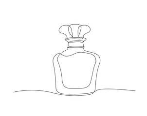 Perfume bottle simple outline illustration. Continuous line drawing of perfume bottle for print, packaging, banner, card, wall art poster, brochure, postcard.