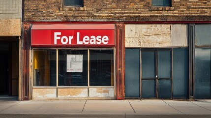 Commercial Real Estate Vacancy: A storefront with a For Lease sign displayed prominently