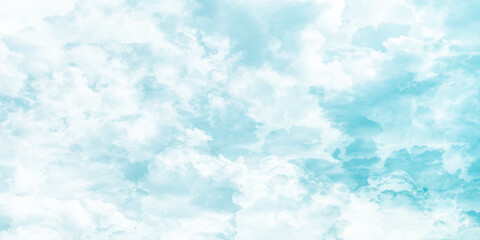 sunny sky blue light watercolor background. Aquarelle painting brush effect card paper textured canvas cloudy smoke space for text, entertaining card, template. aquamarine color graphics illustration