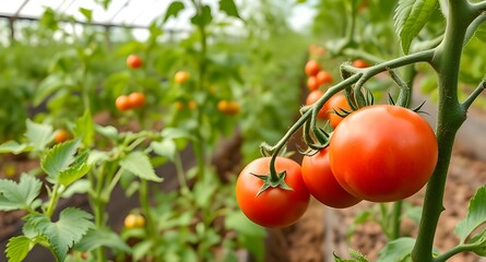 red tomatoes in the garden