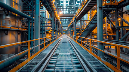 Fototapeta premium Industrial Interior View of Modern Factory with Metal Structures