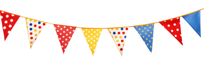 A cheerful bunting banner with alternating polk