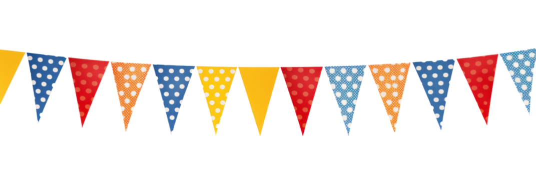 A cheerful bunting banner with alternating polk