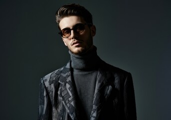 Obraz premium Stylish man wearing sunglasses and a fashionable turtleneck sweater