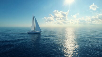Serene Sailboat Journey Across the Azure Ocean Under a Sunny Sky