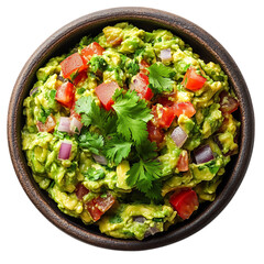 A Bowl of Mexican Guacamole Mashed Avocado Isolated on Transparent Background