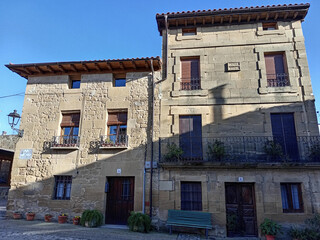 Traditional stone houses in a quiet street of Sajazarra, Spain