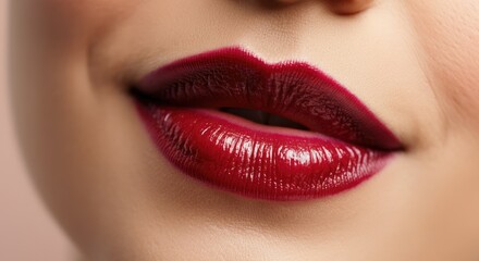 Fototapeta premium Close-up of woman's lips with glossy red lipstick