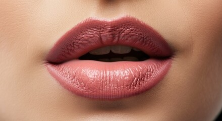 Obraz premium Close-up of woman's lips with pink lipstick