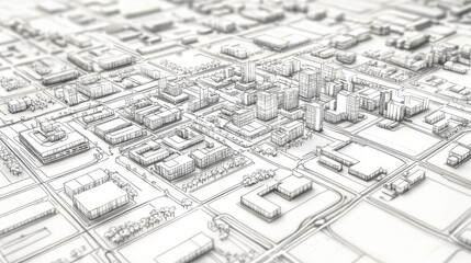 Fototapeta premium Aerial View of High-Tech Urban City Plan with Detailed Architectural Features and Infrastructure Elements