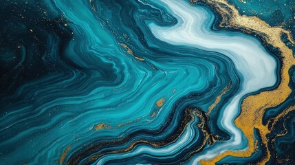 Abstract Turquoise and Gold Swirl Art with Flowing Patterns and Texture
