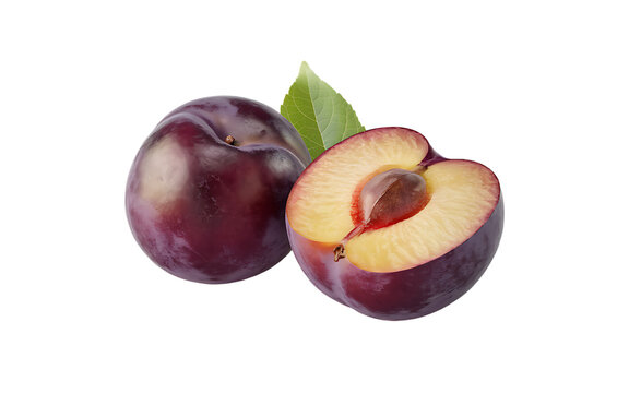 two fresh plums with a leaf

