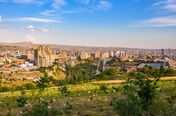 Hrazdan stadium and Kentron district scenic view from Tsitsernakaberd park in Yerevan, Armenia