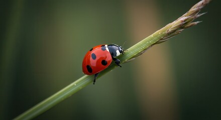 Fototapeta premium Ladybug Resting on a Blade of Grass in a Natural Setting