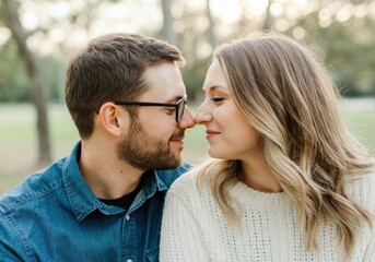 Fototapeta premium Couple sharing a tender moment, showcasing love and connection outdoors