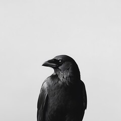 Black Crow Standing on White Background for Minimalist Design