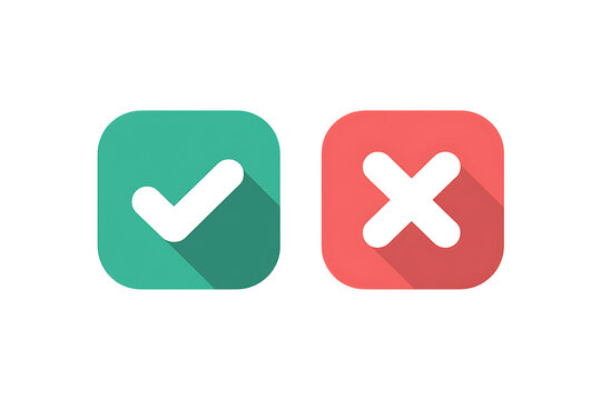 green check mark and red cross