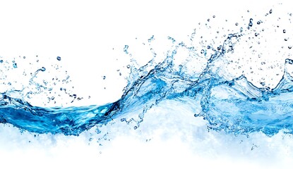 Blue Water Wave Splash Isolated on White Background