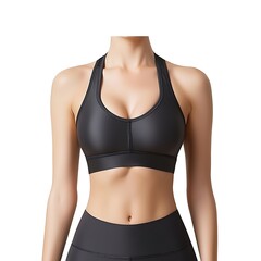 Fit woman in sleek black sports bra showcasing healthy lifestyle and fitness workout motivation
