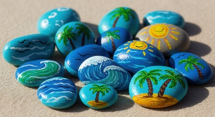 Hand Painted Rocks with Summer and Beach Designs for Crafts