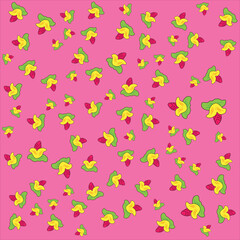 Seamless Pattern of Yellow Flowers with Green Leaves on Pink Background