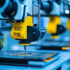 A high-rise green building with wind turbines integrated into its smart construction.