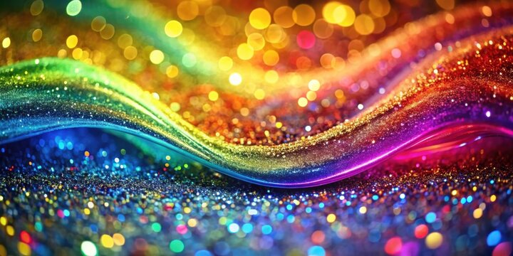 A shimmering wave of iridescent glitter captures the essence of joyous celebration, its vibrant colors reflecting the magic of countless twinkling lights.