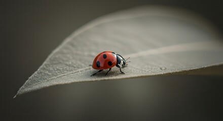 Obraz premium Ladybug Walking on Leaf Edge in Macro Shot Showing Details