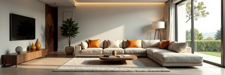 Stylish contemporary living room with sleek furniture and minimalist decor, home, lifestyle