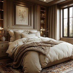 Cozy bedding in stylish bedroom high resolution hd image