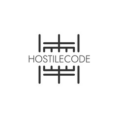 HostileCode logo with black and white design, featuring symmetrical geometric shapes and bold typography