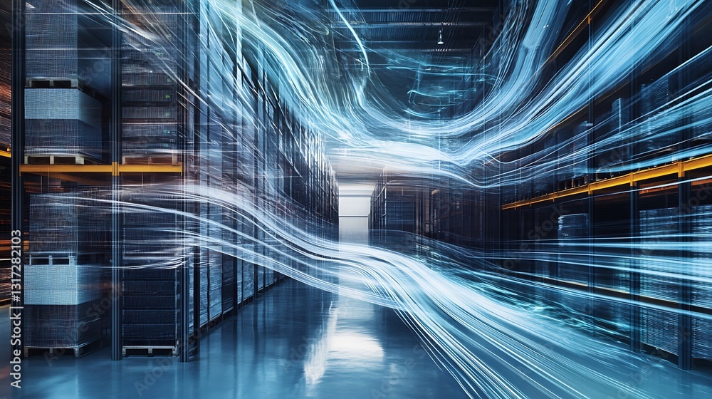 Poster Abstract depiction of warehouse management featuring flowing pattern symbolizing storage systems logistics efficiency