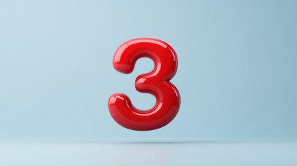 Bright Red Number Three on Light Blue Background for Creative Design and Marketing Use
