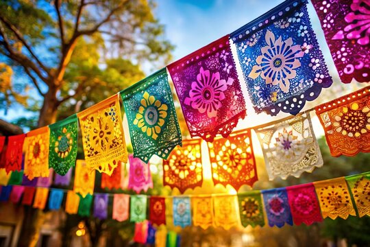 Vibrant Colorful Papel Picado Banner Festive Decorations for Party Celebration