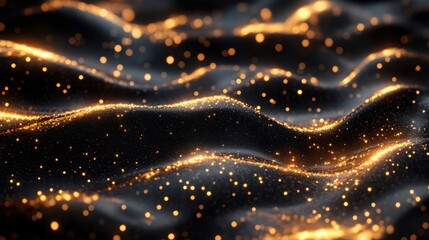 Obraz premium Abstract Black Gold Glitter Wave Background Sparkling Luxury Texture Shimmering Particles