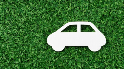 White Car Cutout on Lush Green Grass Background Representing Eco-Friendly Transportation Concept with Nature and Sustainability Theme