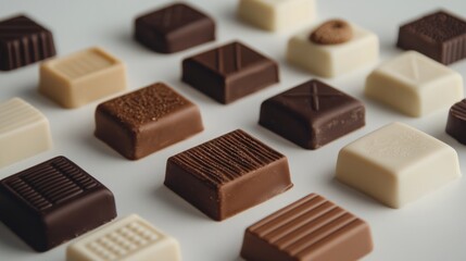 Fototapeta premium Assorted chocolate squares arranged in a grid pattern