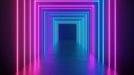 Fototapeta premium Futuristic Neon Tunnel with Blue and Pink Glowing Lights
