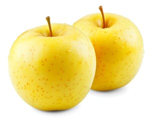 Two Yellow Apples Isolated on a White Background for Freshness Concept