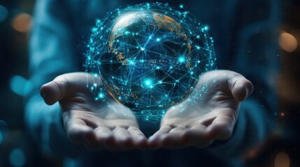 Person Holding Digital Globe with Network Connections in Hands