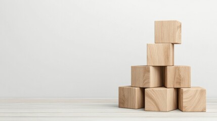 Simple Stacked Wooden Blocks on Light Background for Creative and Educational Purpose