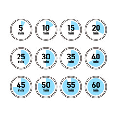 青色のシンプルな5分刻みの時計素材セット