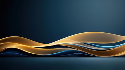 Obraz premium Abstract Golden Wavy Lines With Blue And White Accent On Dark Background Digital Art