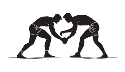 Wrestling Silhouette Vector &ndash; Two Athletes Grappling in a Match