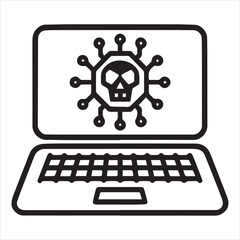 Cybersecurity Virus Icon &ndash; Laptop with Malware Skull Symbol Vector