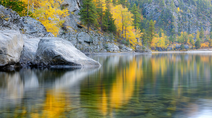 Fototapeta premium Majestic cliffs and crystal-clear river landscape