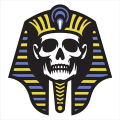 Pharaoh Skull Vector &ndash; Ancient Egyptian Skull with Royal Headdress for Tattoo, Emblem, and Logo Design