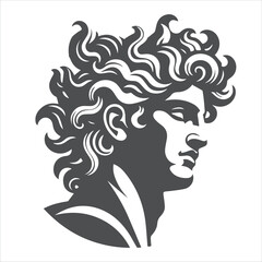 Classical Greek Statue Head Vector &ndash; Monochrome Aesthetic Sculpture Illustration