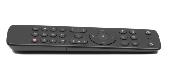 Black remote control for tv isolated on white background, side view, clipping